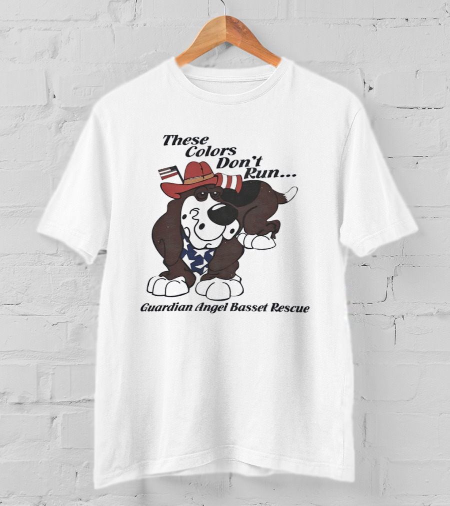 These Colors Don't Run Guardian Angel Basset Rescue Patriotic Dog Breed Cowboy Hat And Bandana T-Shirt