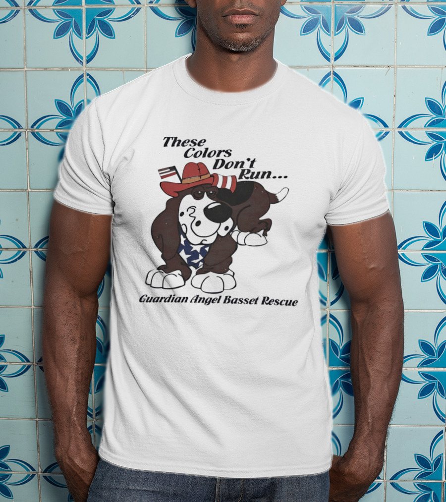 These Colors Don't Run Guardian Angel Basset Rescue Patriotic Dog Breed Cowboy Hat And Bandana T-Shirt