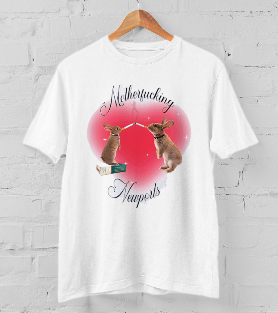 Motherfucking Newports Rabbit Smoking Cigarette Heart T-Shirt