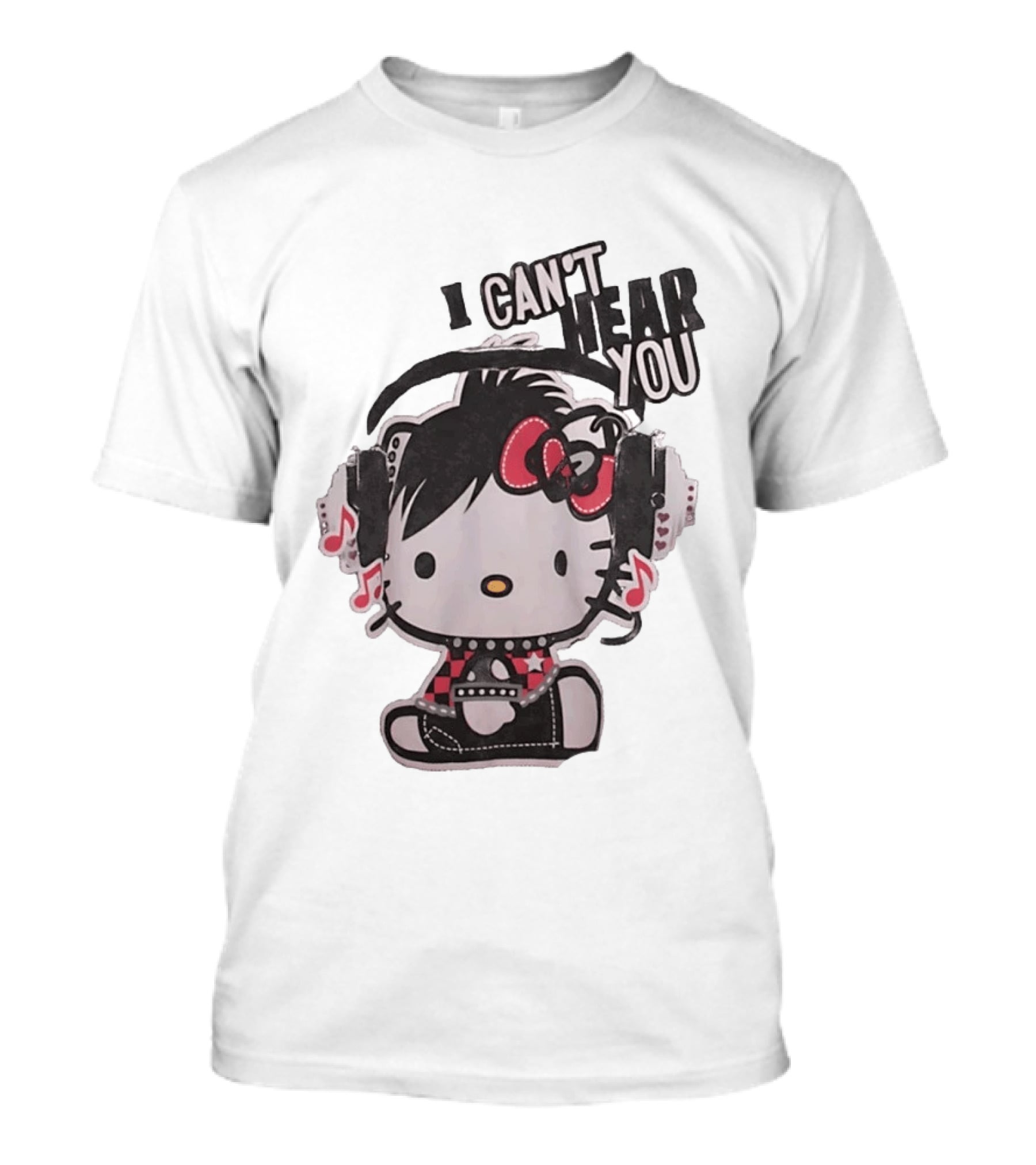 Hello Kitty I Can't Hear You Headphones Music Emo T-Shirt
