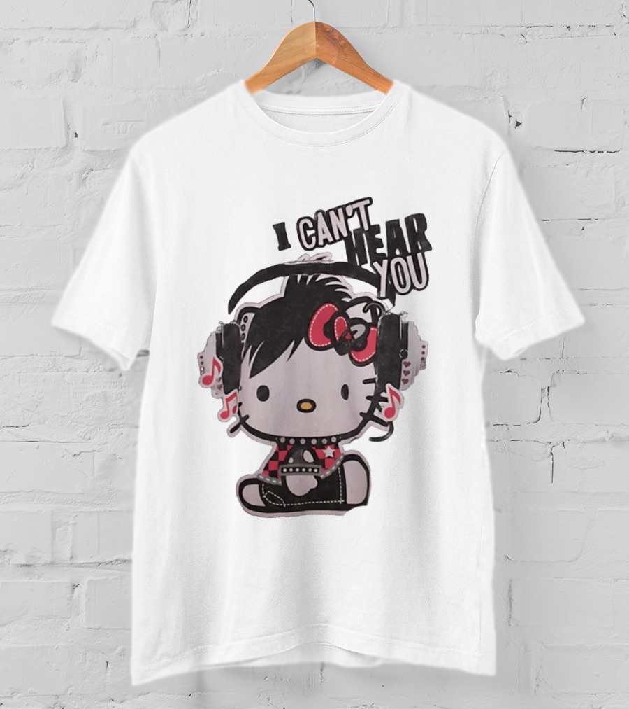Hello Kitty I Can't Hear You Headphones Music Emo T-Shirt