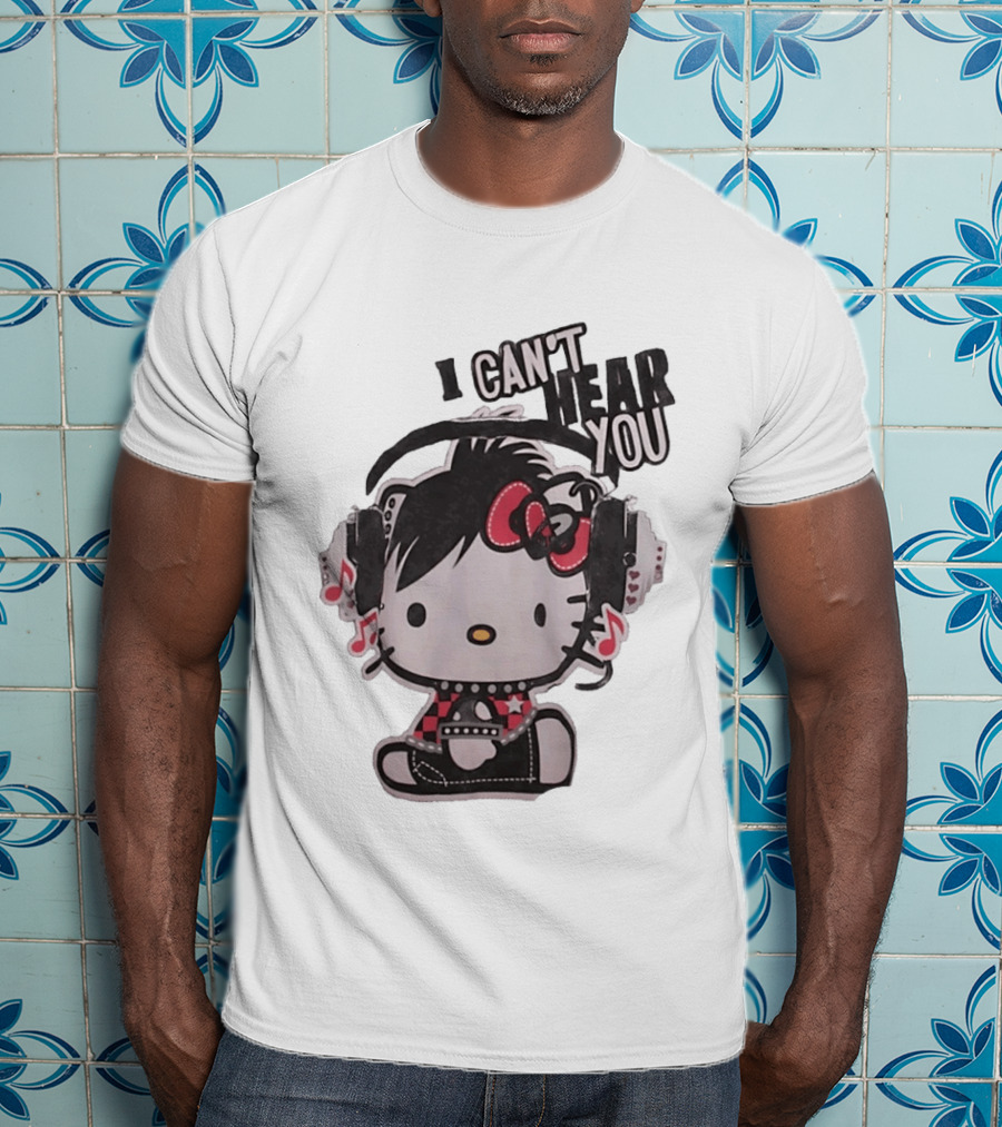 Hello Kitty I Can't Hear You Headphones Music Emo T-Shirt
