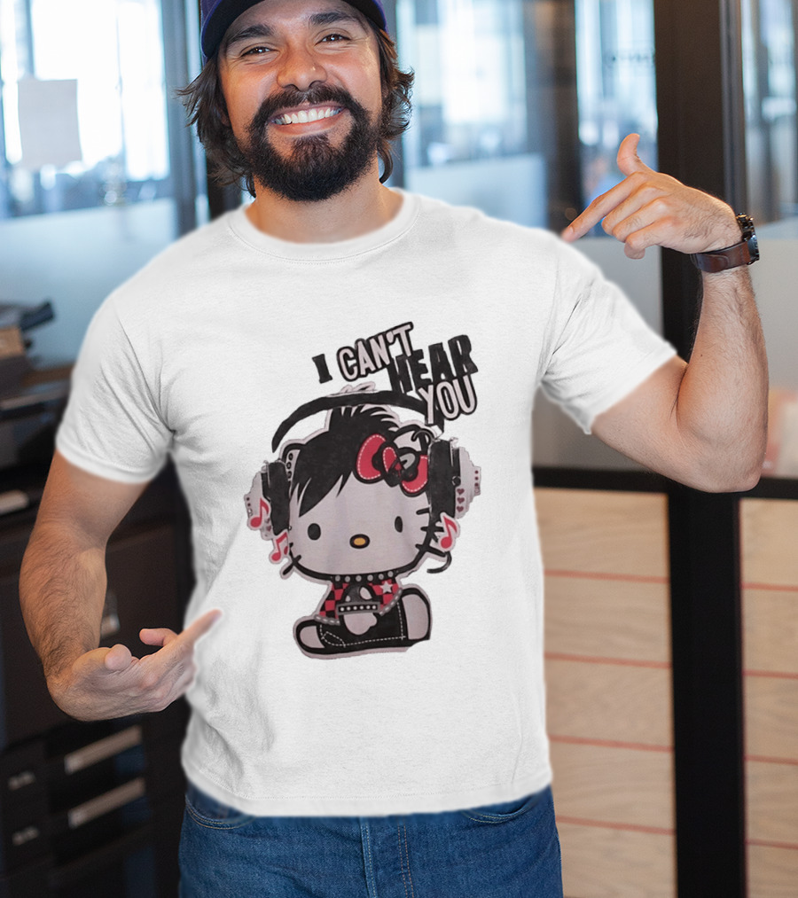 Hello Kitty I Can't Hear You Headphones Music Emo T-Shirt