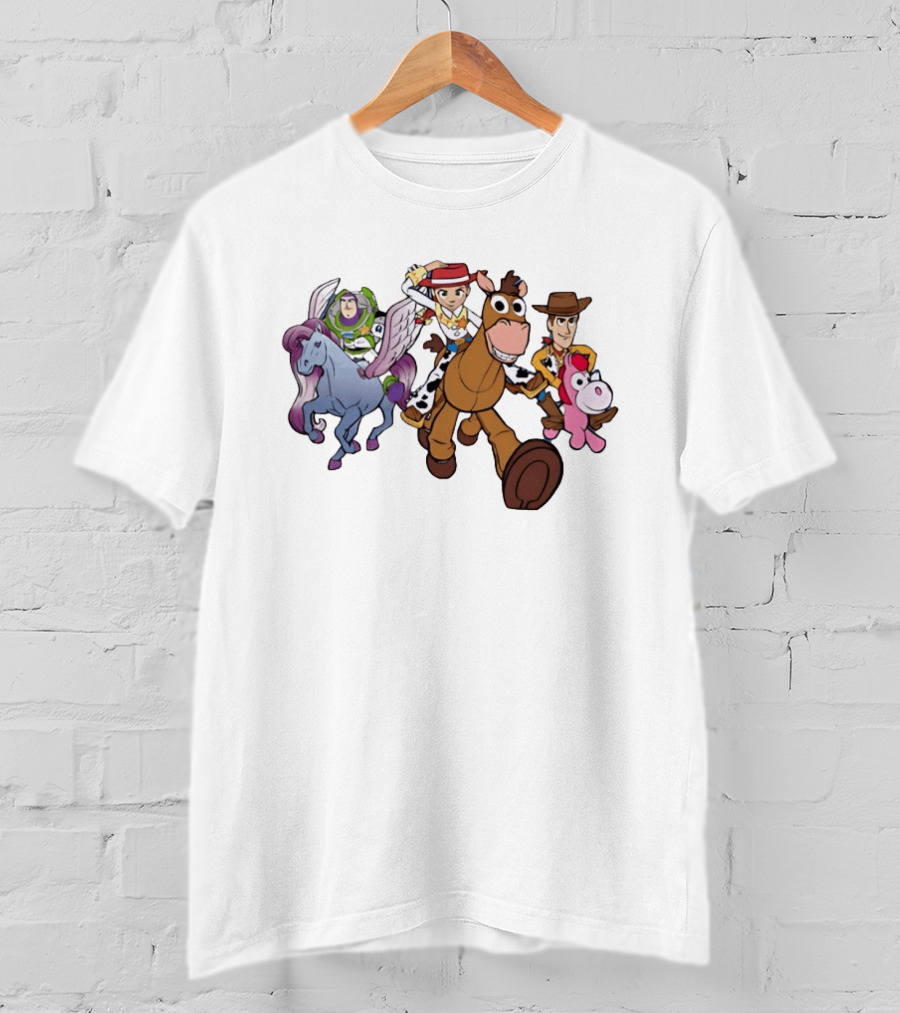 Buzz Lightyear Jessie Bullseye Woody And Buttercup Unicorn Toy Story Characters Running T-Shirt