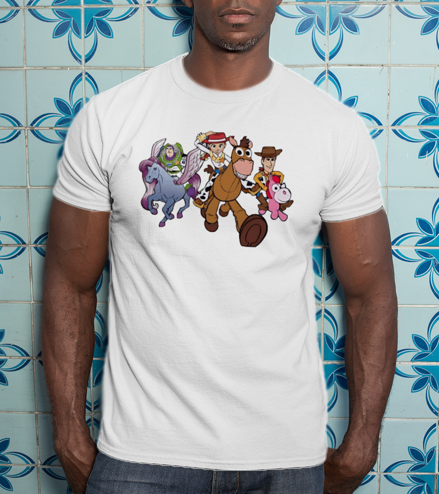 Buzz Lightyear Jessie Bullseye Woody And Buttercup Unicorn Toy Story Characters Running T-Shirt