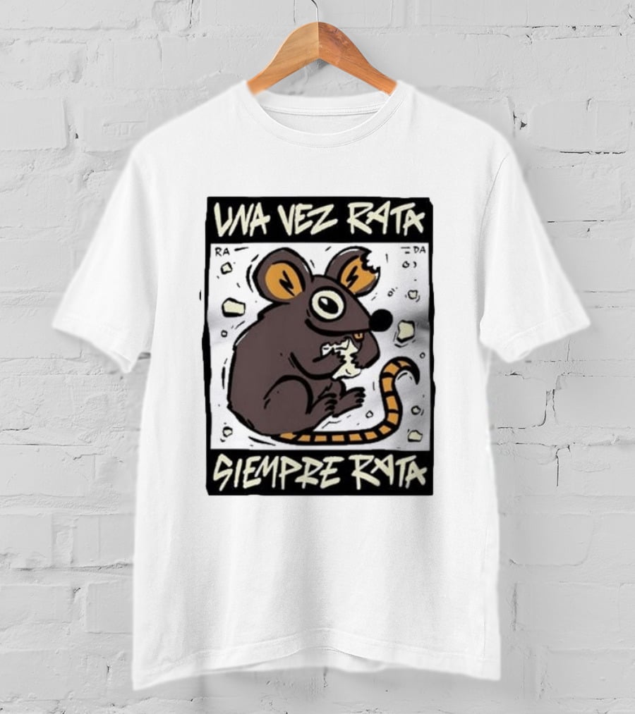 Una Vez Rata Siempre Rata Cartoon Rat Eating Cheese Spanish T-Shirt