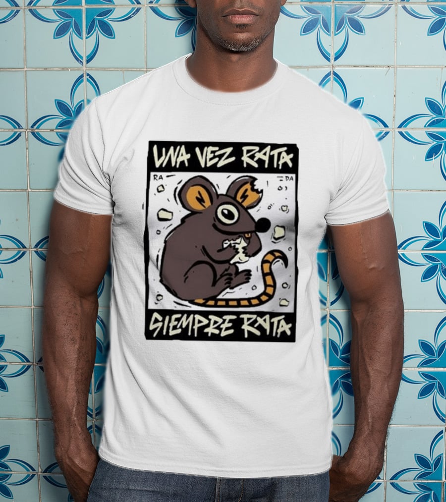 Una Vez Rata Siempre Rata Cartoon Rat Eating Cheese Spanish T-Shirt