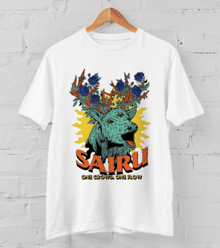 Sairu One Crowd One Flow Deer With Blue Roses Horns T-Shirt