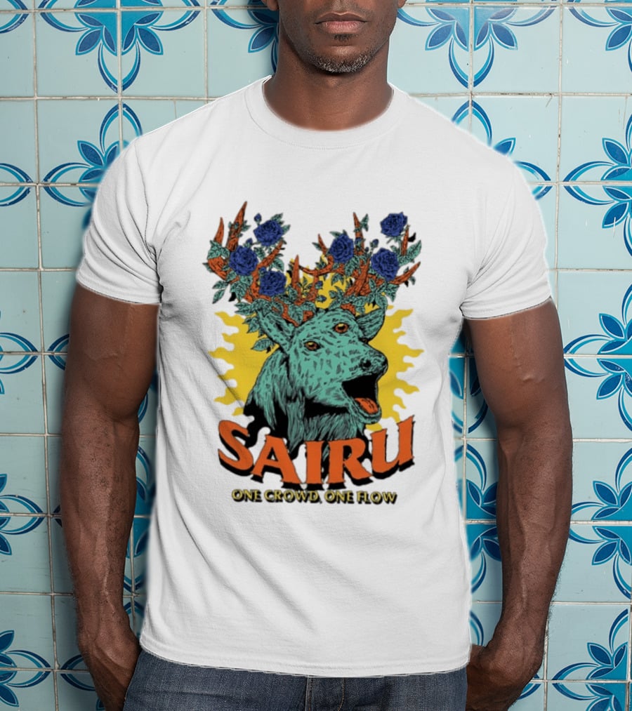 Sairu One Crowd One Flow Deer With Blue Roses Horns T-Shirt