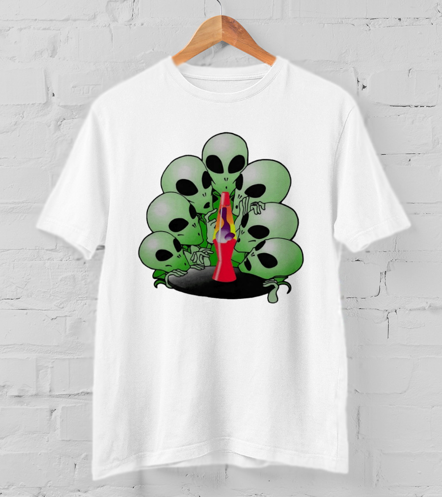 Aliens Gathering Around Colorful Lava Lamp T-Shirt