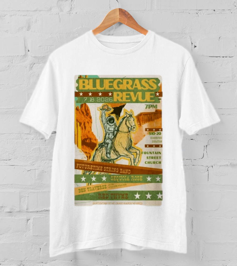 Bluegrass Revue Grand Rapids MI July 18 2026 Futuretime String Band Sequoia Rose Red Thyme T-Shirt