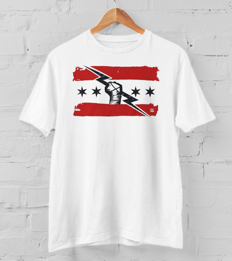 CM Punk Chicago Flag Fist Lightning Bolt Stars T-Shirt