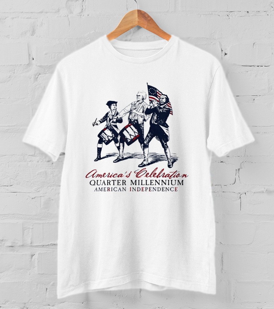 America's Celebration Quarter Millennium Colonial Soldiers Drumming American Independence T-Shirt