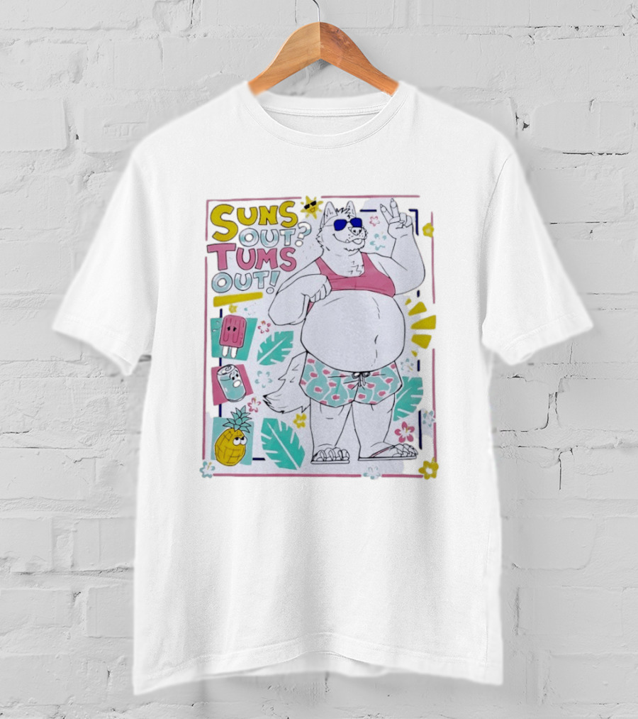 Suns Out Tums Out Husky In Sunglasses Popsicle Soda Pineapple Tropical Print T-Shirt