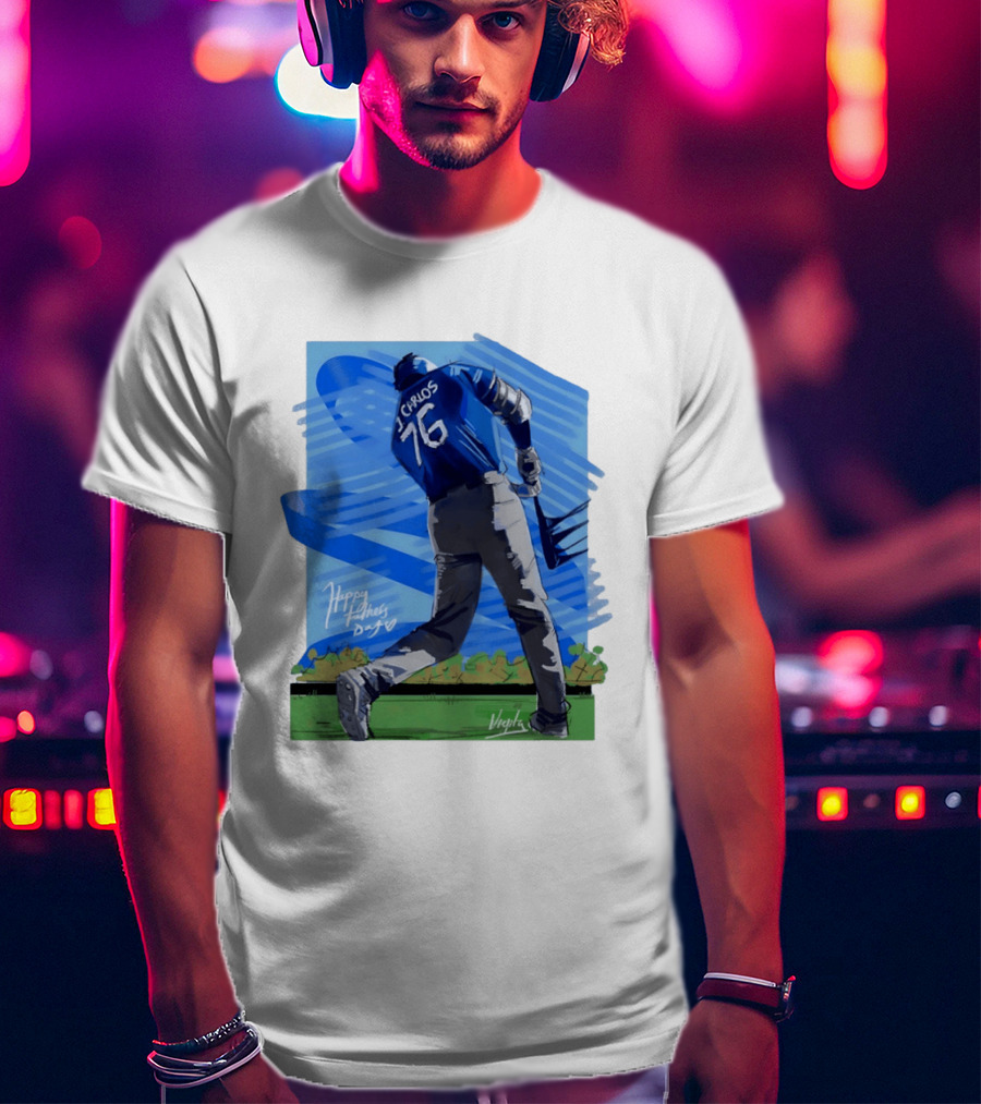 Carlos 76 Happy Fathers Day Baseball Player Sports T-Shirt