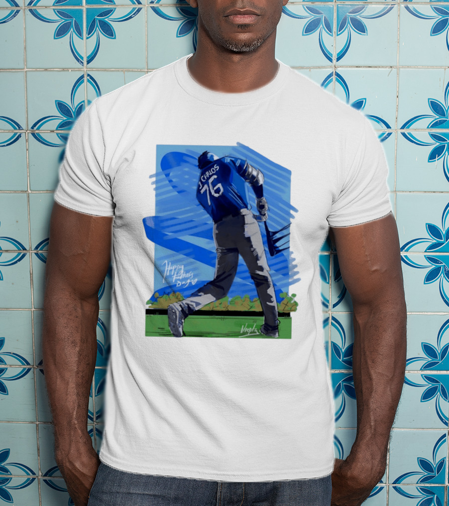 Carlos 76 Happy Fathers Day Baseball Player Sports T-Shirt