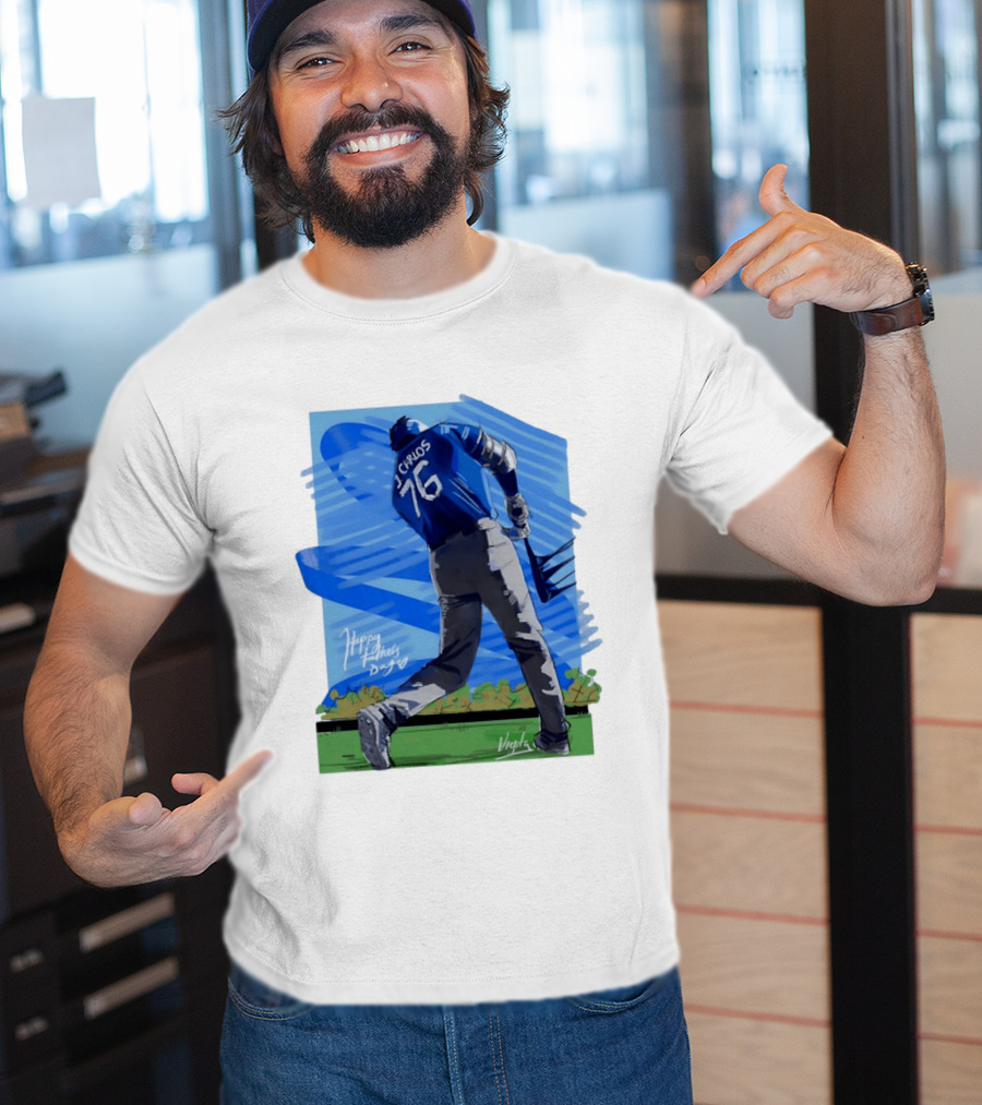 Carlos 76 Happy Fathers Day Baseball Player Sports T-Shirt