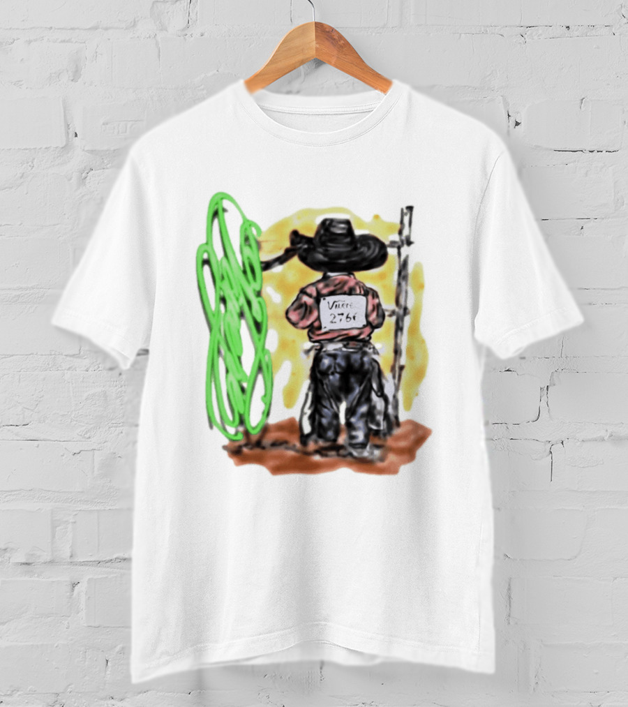 Vnere 2766 Cowboy Vintage Western Art With Hat And Fence T-Shirt