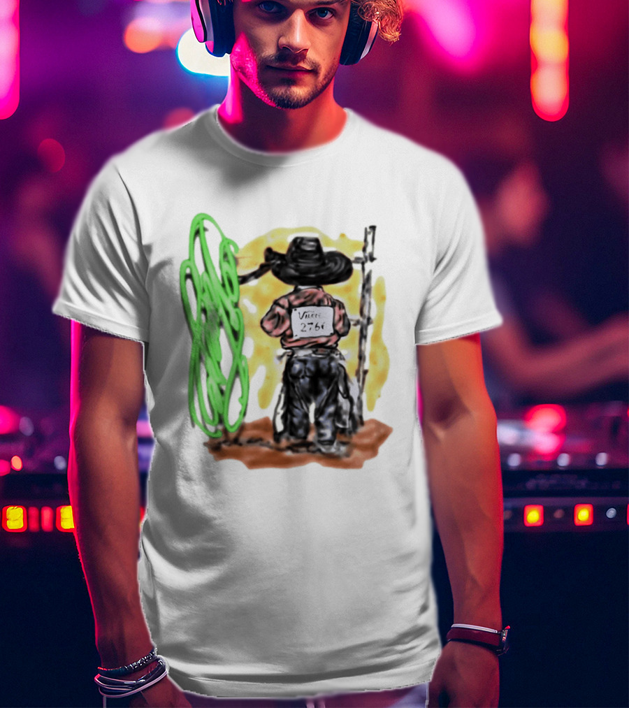 Vnere 2766 Cowboy Vintage Western Art With Hat And Fence T-Shirt