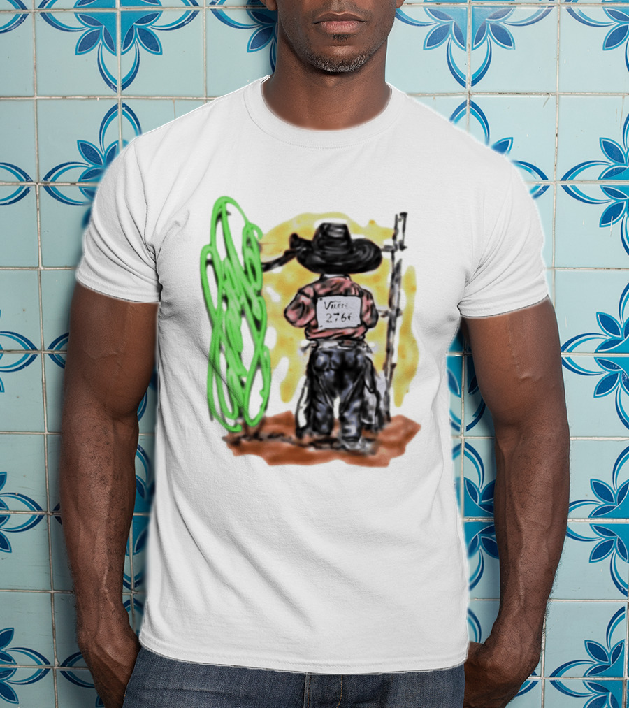 Vnere 2766 Cowboy Vintage Western Art With Hat And Fence T-Shirt