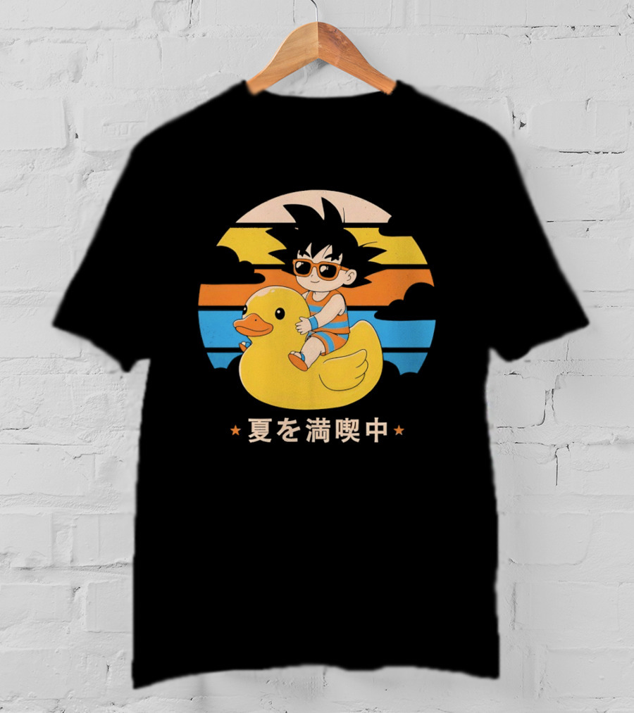 Young Goku Riding Rubber Duck At Sunset Enjoying Summer T-Shirt