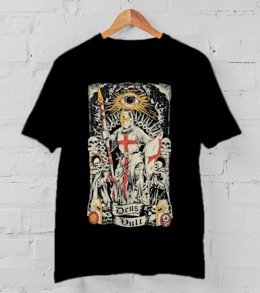 Zero Foxtrot Deus Vult Knight Templar Crusader With Eye Of Providence And Skulls T-Shirt