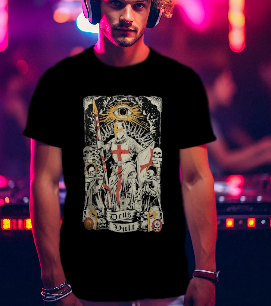 Zero Foxtrot Deus Vult Knight Templar Crusader With Eye Of Providence And Skulls T-Shirt