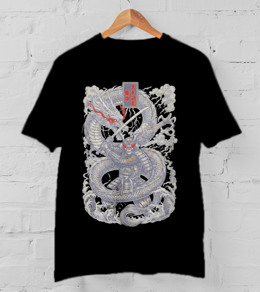 Zero Foxtrot Focused Fury Samurai Dragon Japanese Kanji T-Shirt