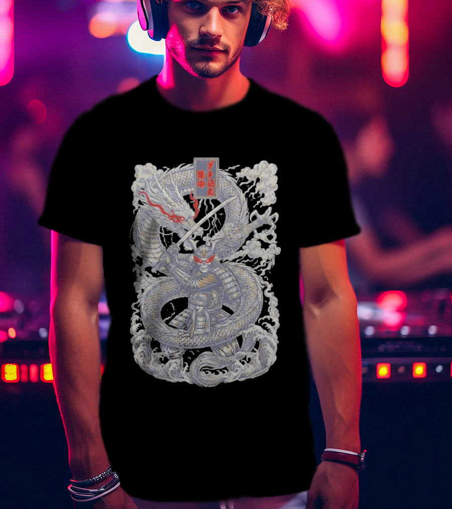 Zero Foxtrot Focused Fury Samurai Dragon Japanese Kanji T-Shirt
