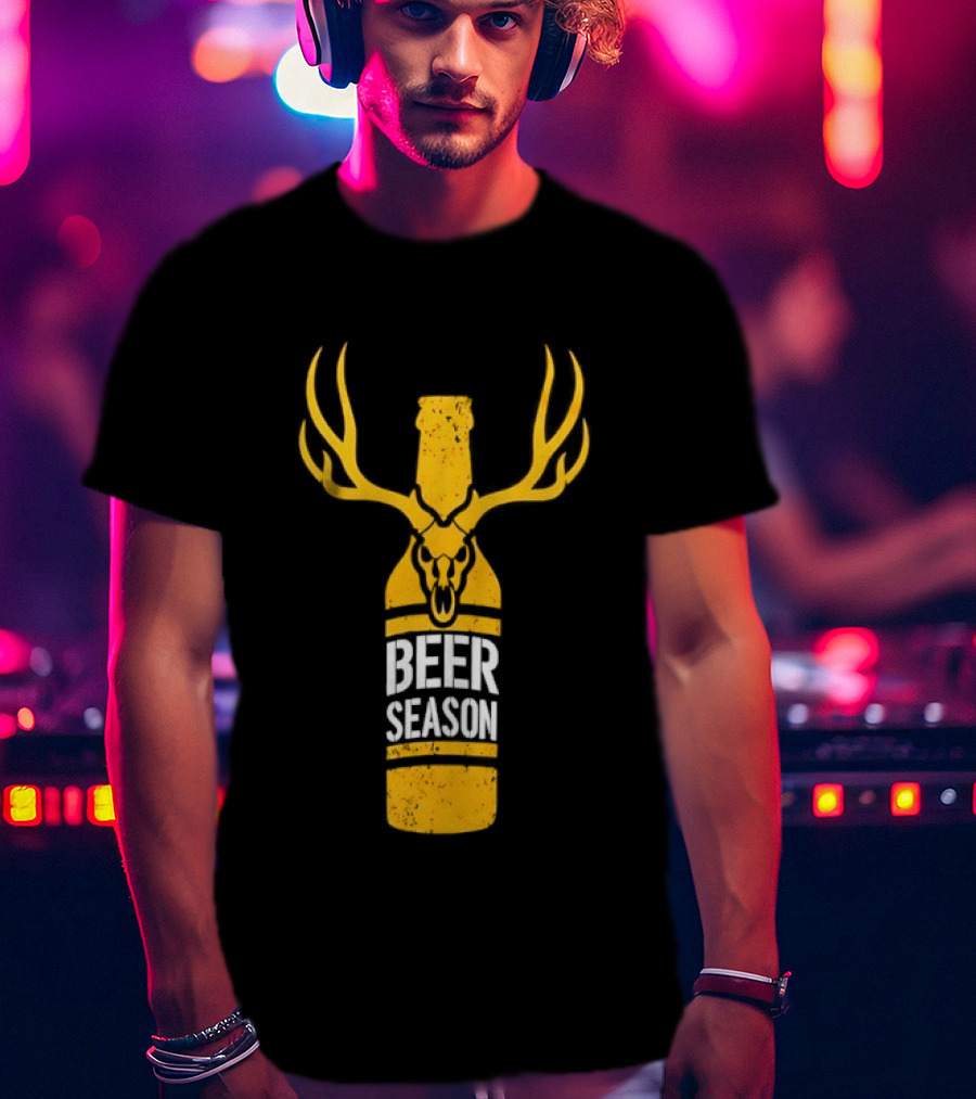 Beer Season Deer Antlers Bottle Hunting T-Shirt