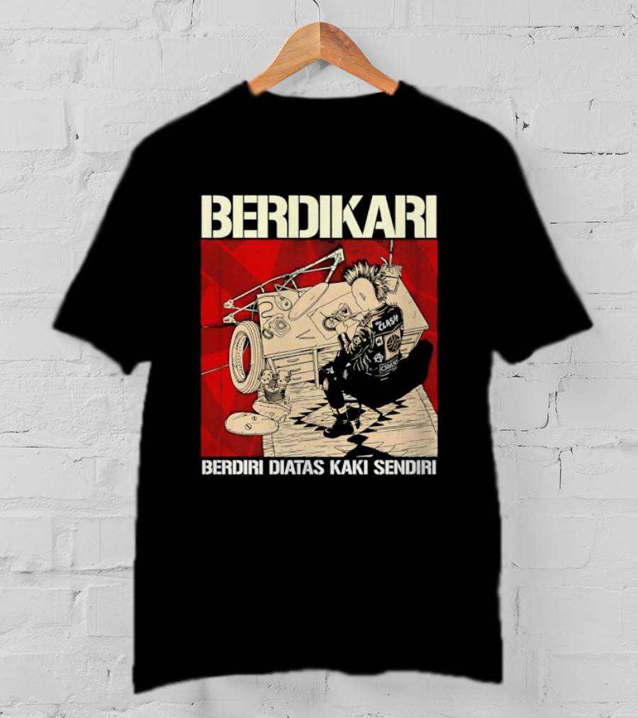 Berdikari Berdiri Diatas Kaki Sendiri Red Checkerboard Racing Motif T-Shirt
