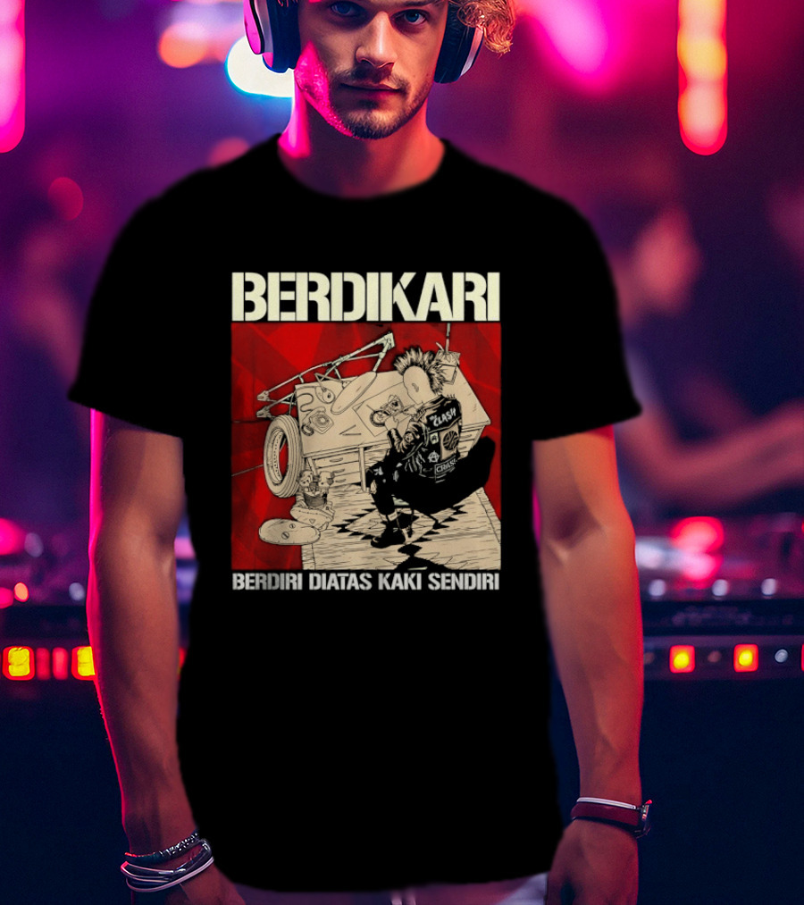Berdikari Berdiri Diatas Kaki Sendiri Red Checkerboard Racing Motif T-Shirt
