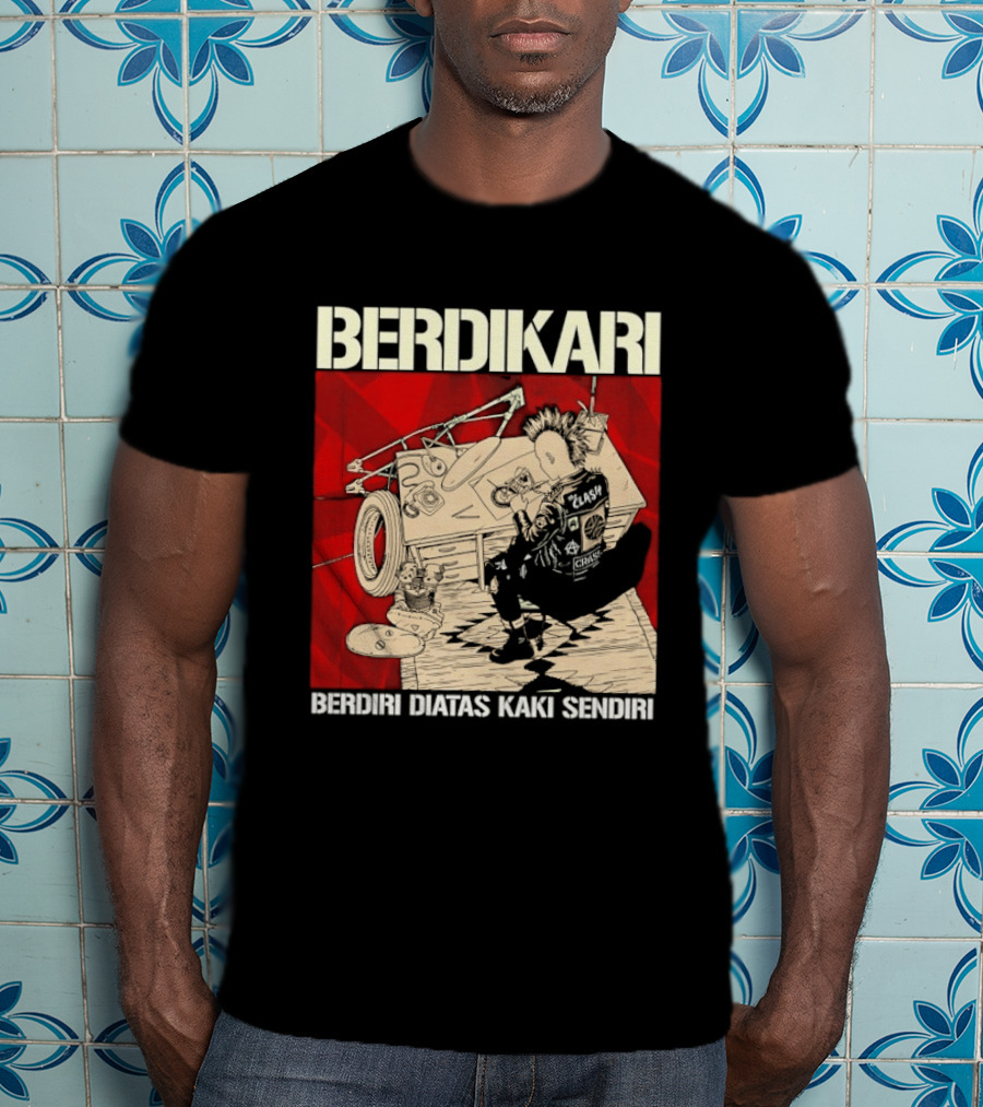 Berdikari Berdiri Diatas Kaki Sendiri Red Checkerboard Racing Motif T-Shirt