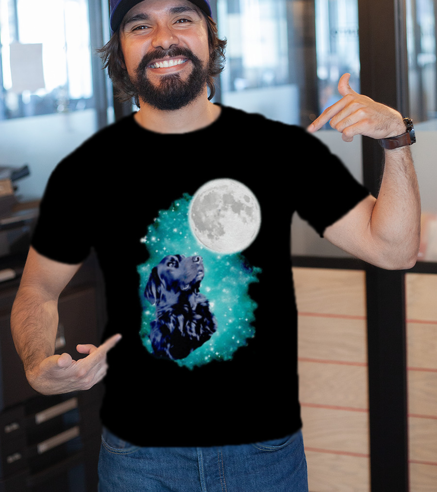 Black Dog Under Moon In Galaxy Space T-Shirt