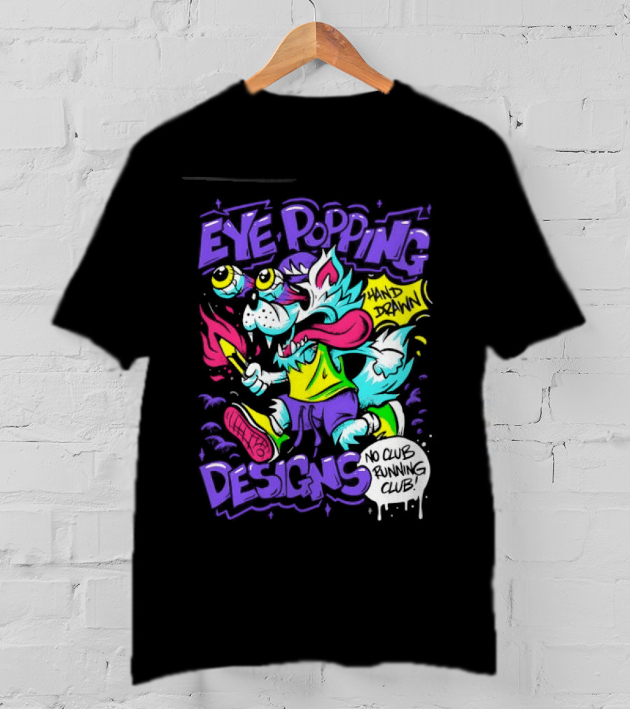 Eye Popping Wolf Hand Drawn No Club Running Club T-Shirt