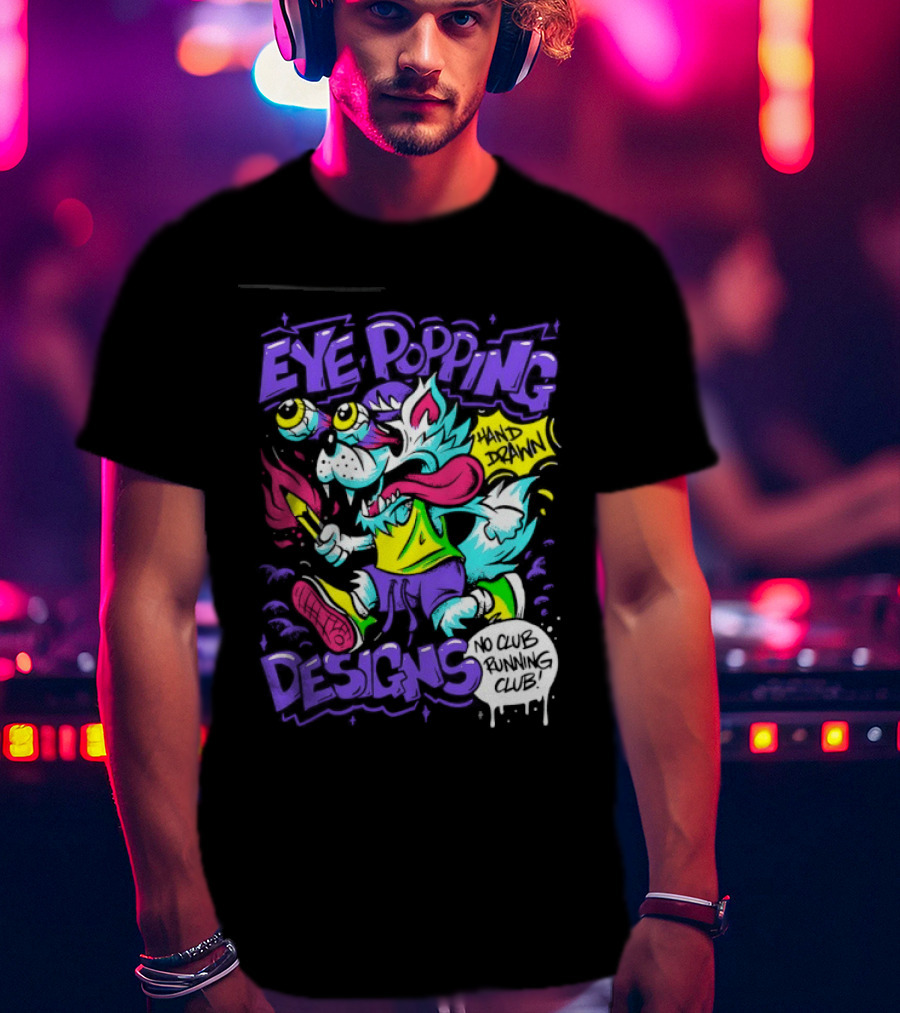 Eye Popping Wolf Hand Drawn No Club Running Club T-Shirt