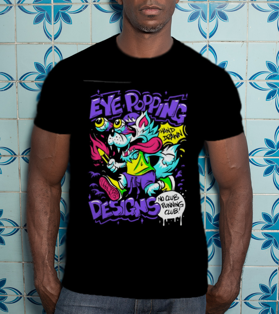 Eye Popping Wolf Hand Drawn No Club Running Club T-Shirt