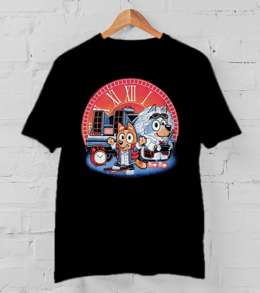 Bluey And Chilli Bark In Time Doc Brown Marty McFly T-Shirt