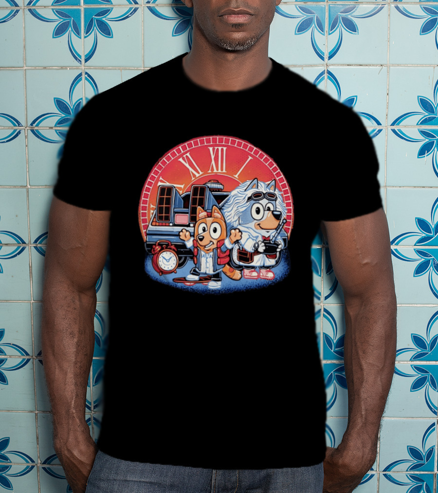 Bluey And Chilli Bark In Time Doc Brown Marty McFly T-Shirt