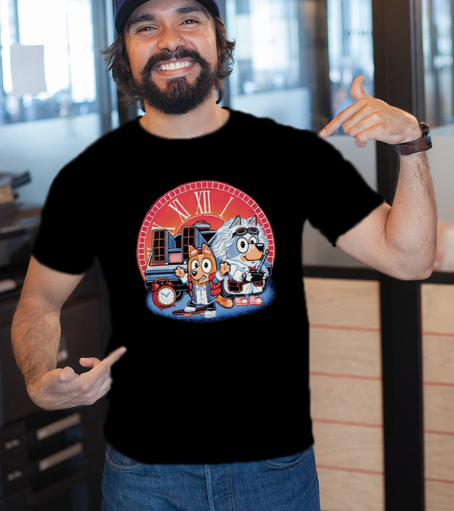 Bluey And Chilli Bark In Time Doc Brown Marty McFly T-Shirt