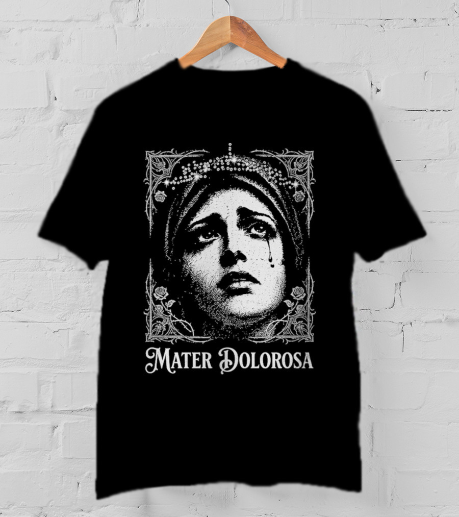 Mater Dolorosa Gothic Crying Virgin Mary Rhinestone T-Shirt