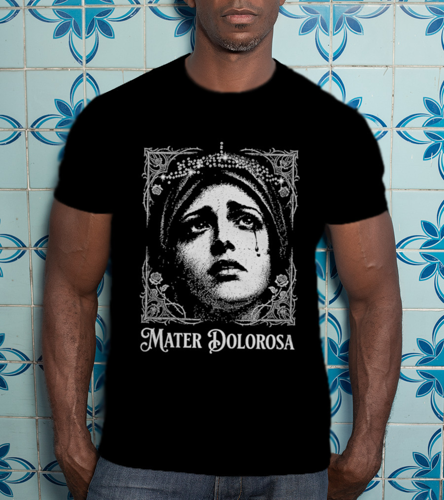 Mater Dolorosa Gothic Crying Virgin Mary Rhinestone T-Shirt