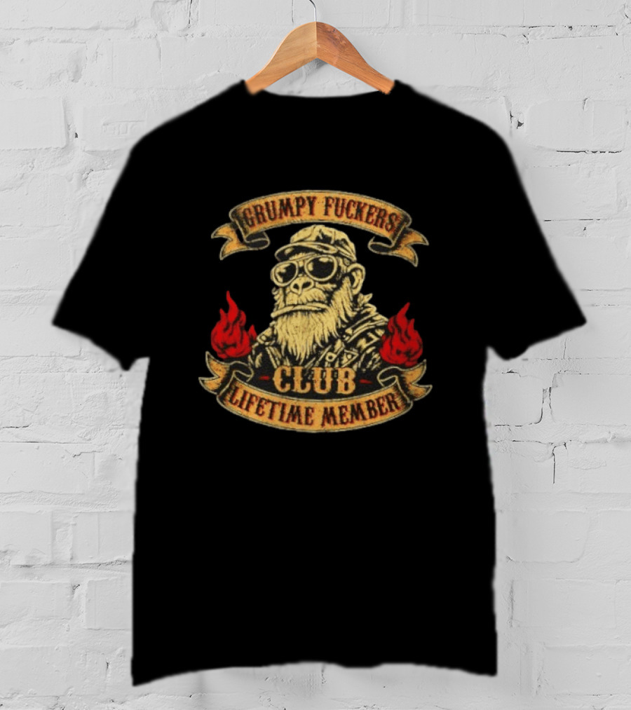 Grumpy Fuckers Club Lifetime Member Monkey With Sunglasses And Flames T-Shirt
