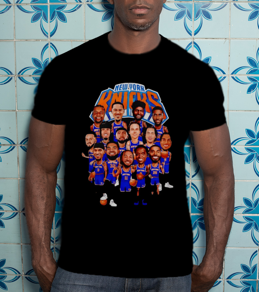 New York Knicks NBA Caricature Roster Jalen Brunson Karl Anthony Towns T-Shirt