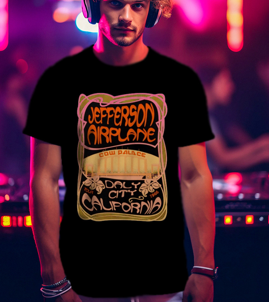 Jefferson Airplane Cow Palace Daly City California 1966 Tour Psychedelic T-Shirt