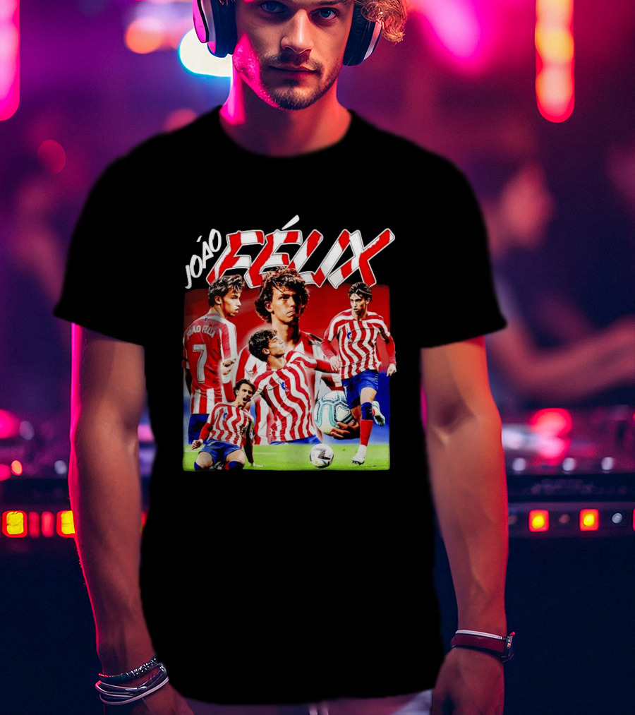 Joao Felix Atletico Madrid Number 7 Soccer Star Collage T-Shirt