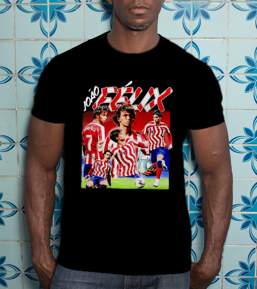 Joao Felix Atletico Madrid Number 7 Soccer Star Collage T-Shirt