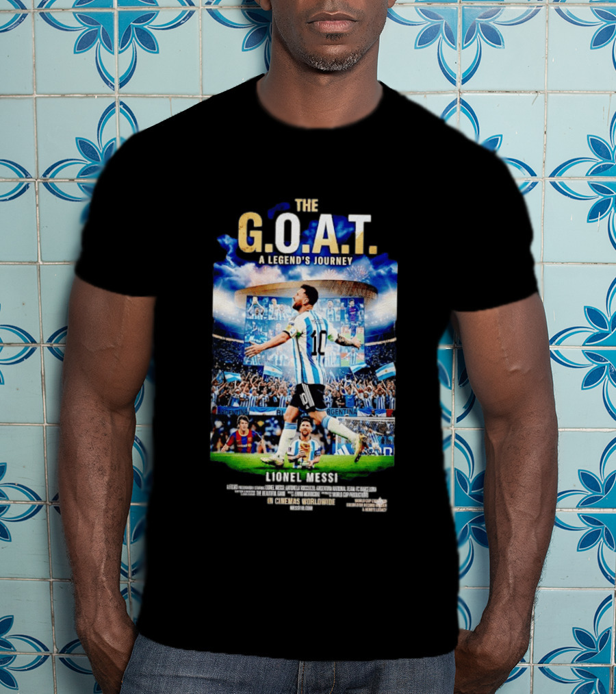 G.O.A.T A Legend's Journey Lionel Messi Soccer Star 10 Argentina Football Champion Stadium Fans Celebration T-Shirt
