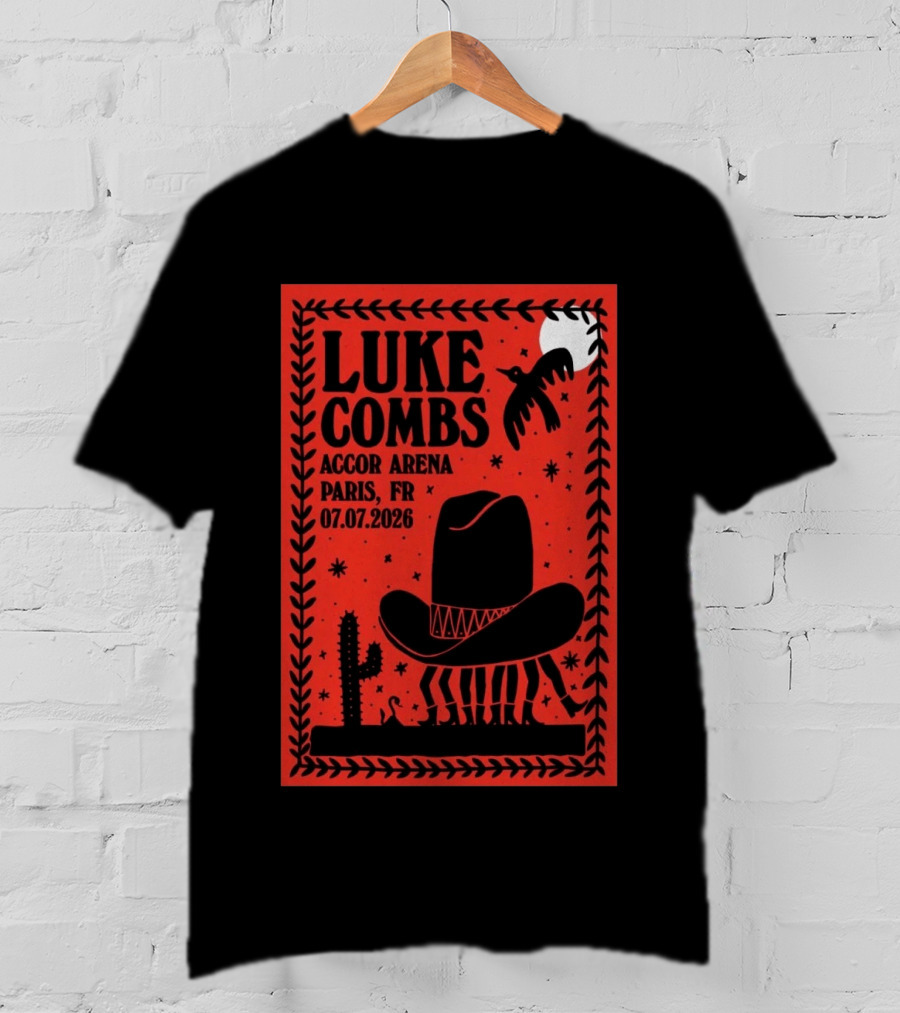 Luke Combs Accor Arena Paris FR 07.07.2026 Cowboy Hat Cactus Moon Desert Scene T-Shirt