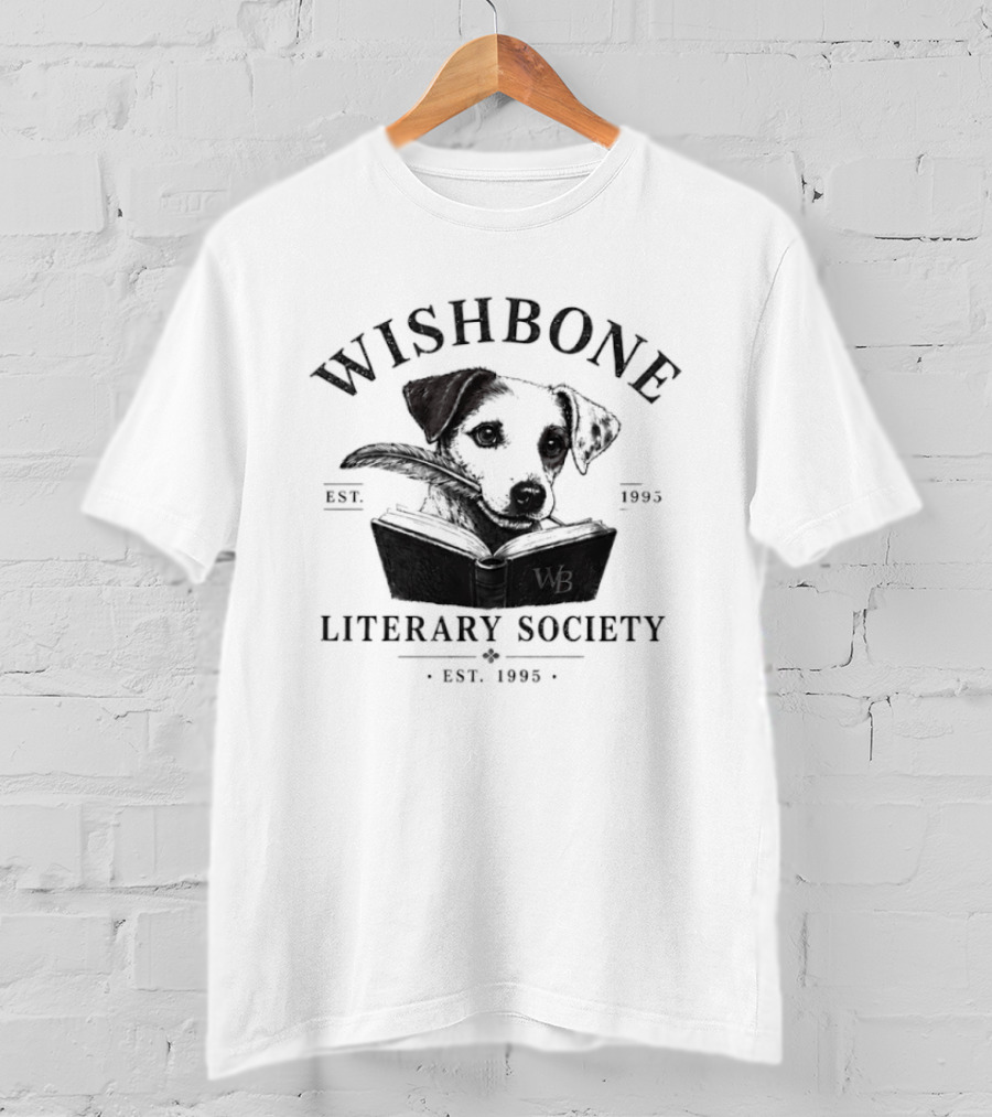 PBS Wishbone Literary Society Est 1995 Classic Dog Reading Book T-Shirt